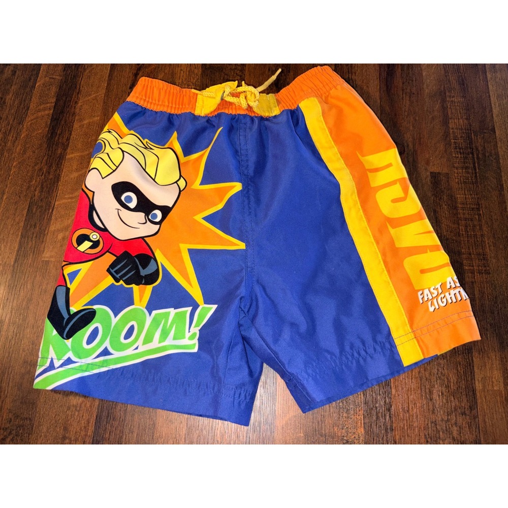 Disney Pixar The Incredibles Dash Swim Trunks Boys XXS Blue Orange Board Shorts